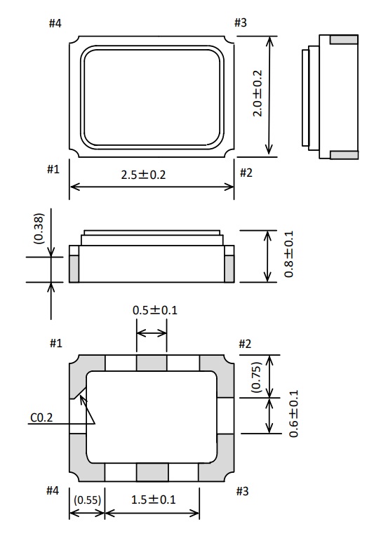 epson温补晶振tg-5006cg-45h 30.000000 mhz  2520温补晶振外部尺寸规格