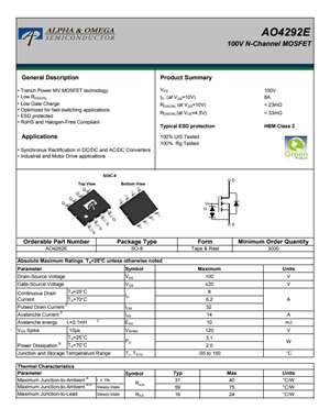 ao4292e 万代-aos mosfet：n-channel